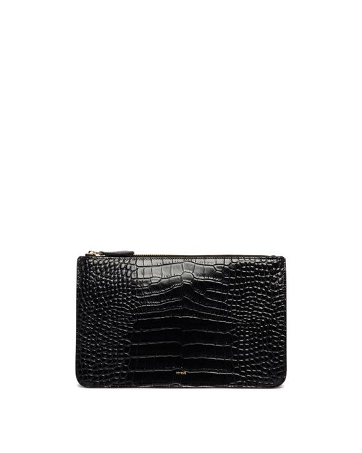 Totême Black Threefold Croc-Embossed Pouch
