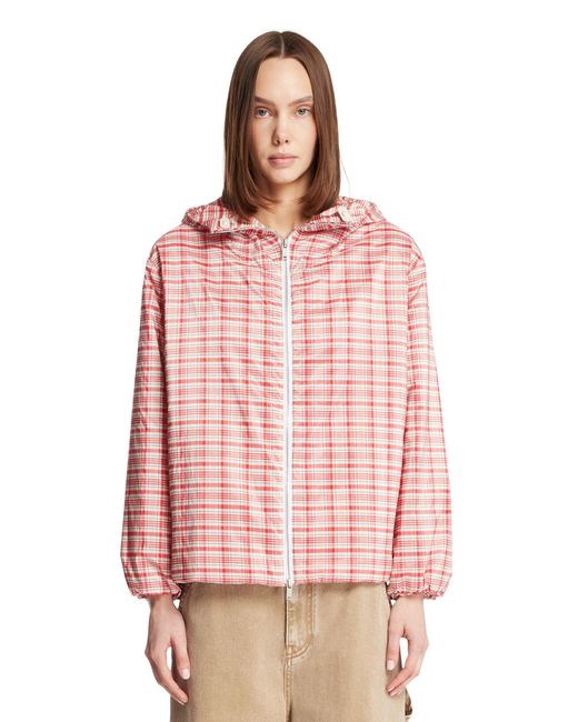 Jil Sander Pink Plaid Zip-Up Hoodie Jacket