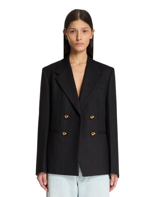 Giacca Doppiopetto A Righe Nera di Bottega Veneta in Black