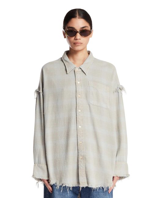 R13 White Light Distressed Plaid Shirt