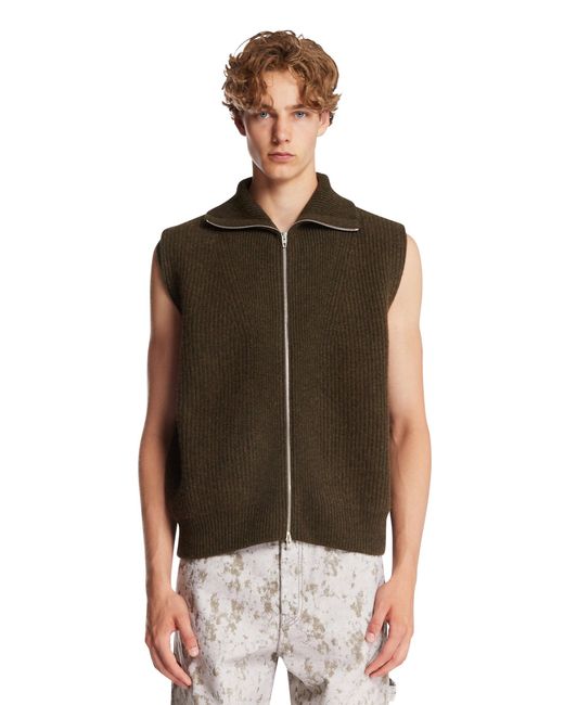 Jil Sander Brown Ribbed Wool Vest for men