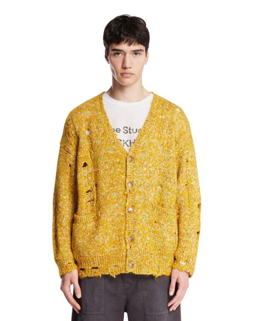 R13 Yellow Distressed Alpaca Cardigan for men