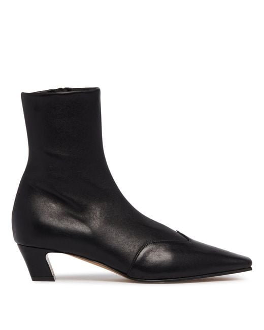 Khaite Black Nevada Leather Ankle Boots