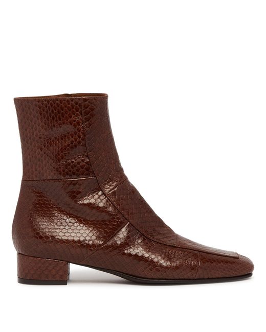 Herbert Levine Brown Leather Shadow Ban Ankle Boots