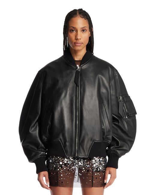 The Attico Black Oversized Leather Bomber