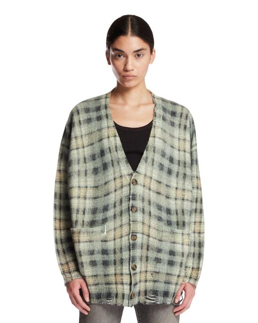 R13 Green Check Wool And Cashmere Cardigan