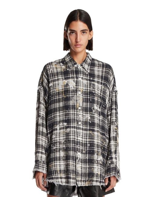 Camicia A Quadri Nera di R13 in Gray