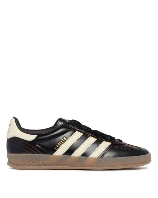 Adidas Originals Black Leather Gazelle Indoor Sneakers for men