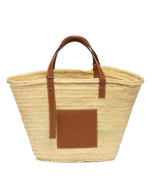 Loewe Metallic Palm Leaf And Leather Basket Bag