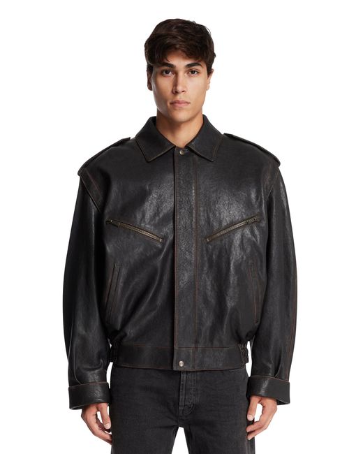 Saint Laurent Black Lambskin Leather Bomber Jacket for men