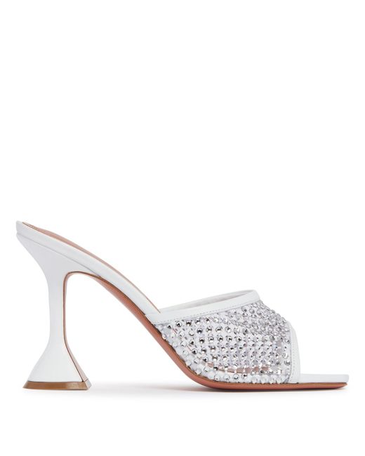 AMINA MUADDI White Lupita Crystal-Embellished Net Mules