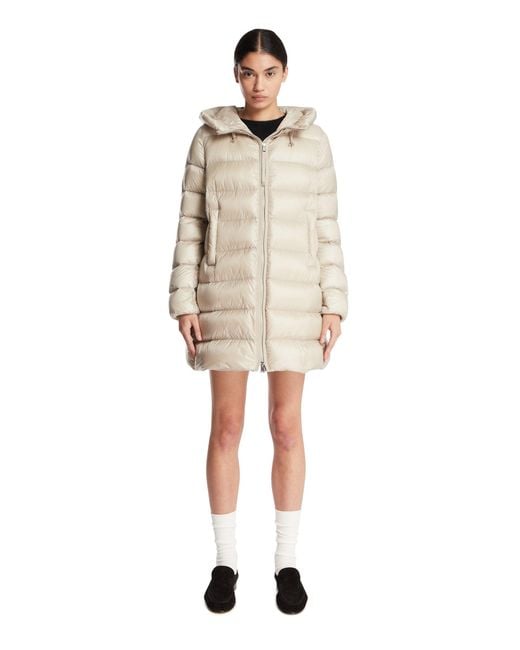 Moncler Natural Suyenne Hooded Midi Down Jacket