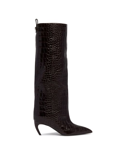 The Attico Black Lea Python-Print Leather Boots