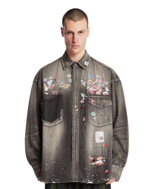 Maison Mihara Yasuhiro Brown Denim Shirt With Embellishments for men