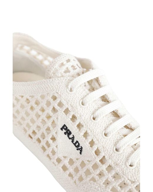 Prada White Collapse Crochet Laced Sneakers
