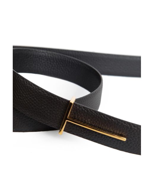 Tom Ford Black Grained Leather Slim Reversible Belt for men