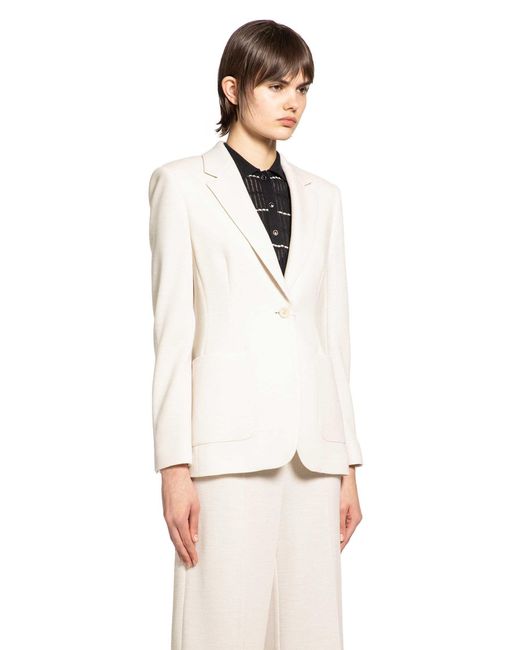 Max Mara White Single-Breasted Wool Piqué Blazer
