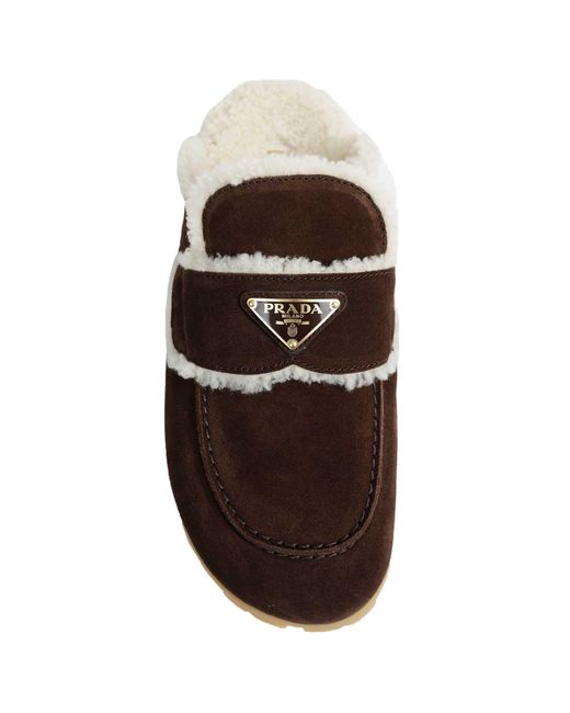 Prada Brown Suede And Shearling Mules