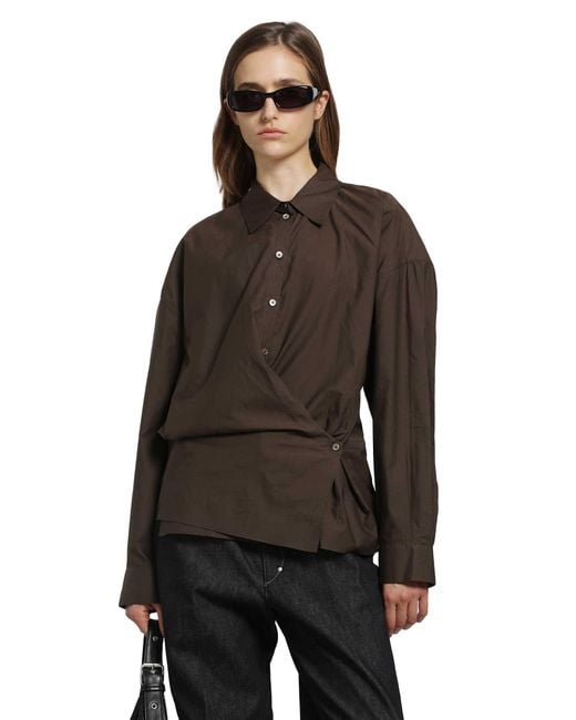 Lemaire Brown Straight Collar Twisted Shirt