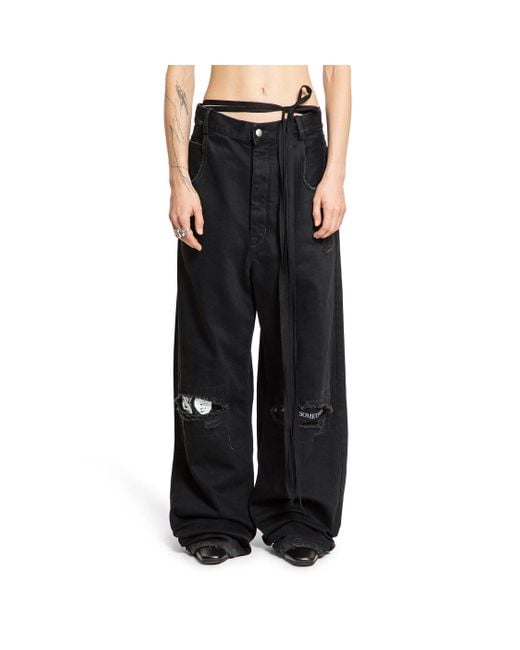 Ann Demeulemeester Black Jeans Polly 5 Tasche Distressed Alta Comodità