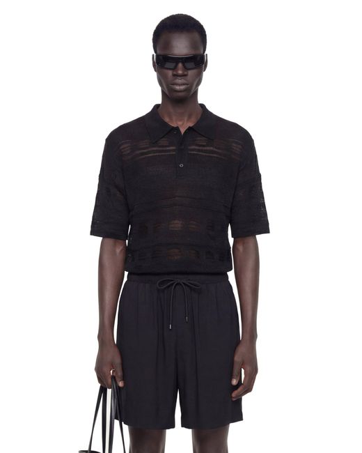 Laneus Black Lightweight Jacquard Knit Polo for men