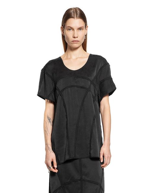 Yehuafan Black Overlock Silk Satin T-Shirt