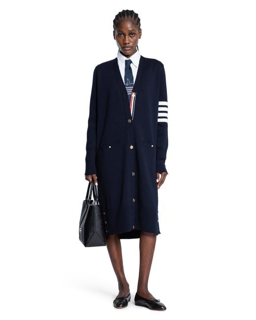 Thom Browne Blue 4-Bar Long Cardigan