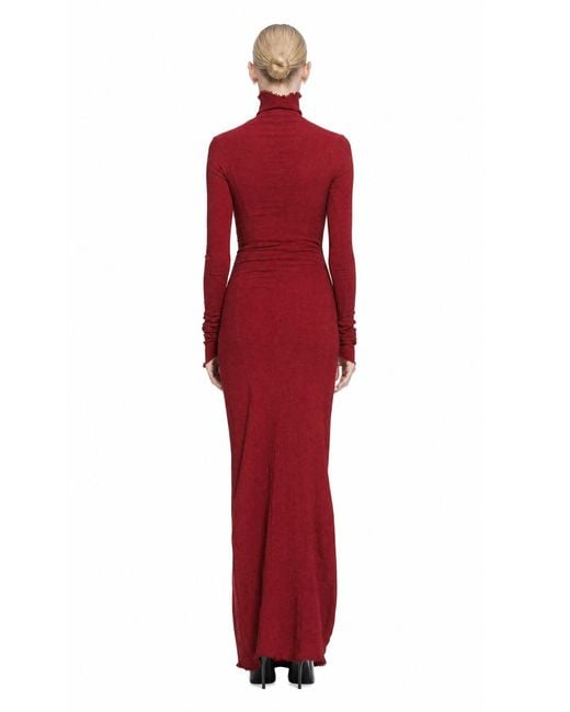 Marc Le Bihan Red Turtleneck Nylon Silk Long Dress
