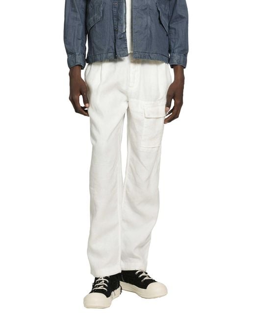 C P Company White Cotton Canvas Cargo Trousers for men
