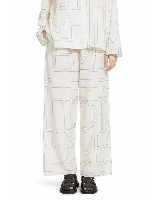 Totême  White Monogram Cotton Pj Bottoms