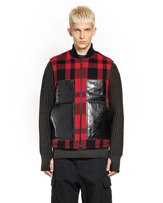 Junya Watanabe Red Check Wool Bomber Vest for men
