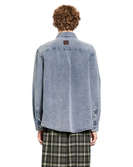 Loewe Blue Cotton Linen Long Sleeve Shirt for men