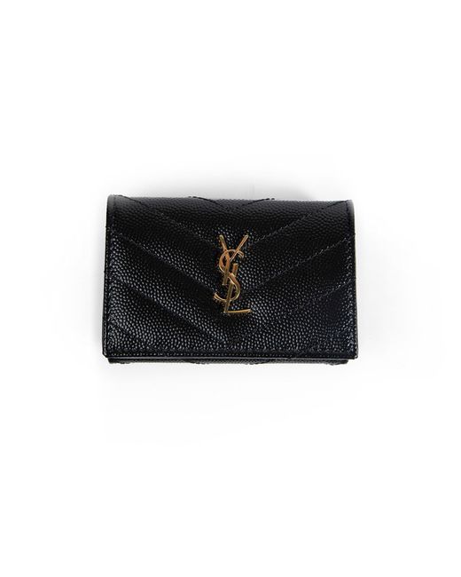 Saint Laurent Black Cassandre Plaque Quilted Wallet