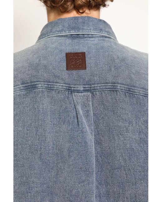 Loewe Blue Cotton Linen Long Sleeve Shirt for men