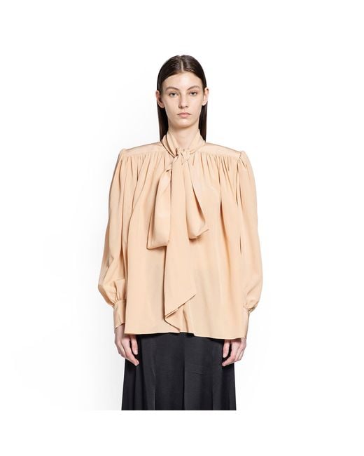 Chloé Natural Oversized Gathered Lavallière Blouse