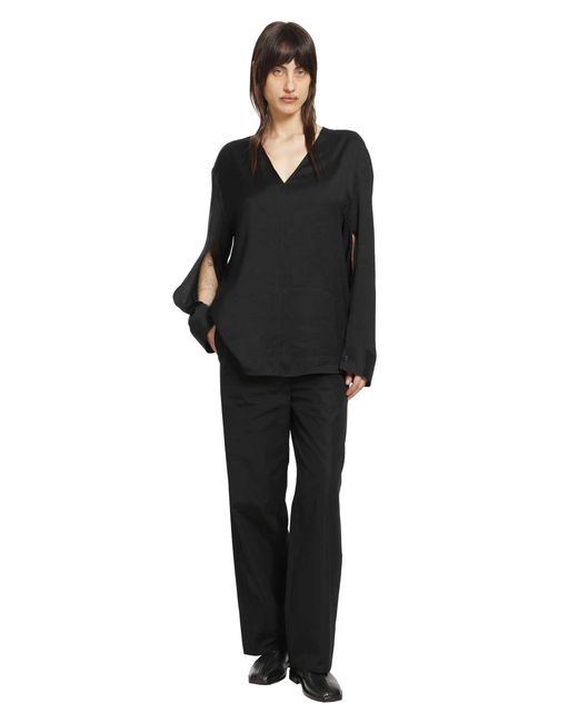Totême Black V-Neck Tweed Blouse