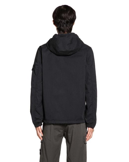Stone Island 1200032 Hooded Overshirt in Black for Men | Lyst