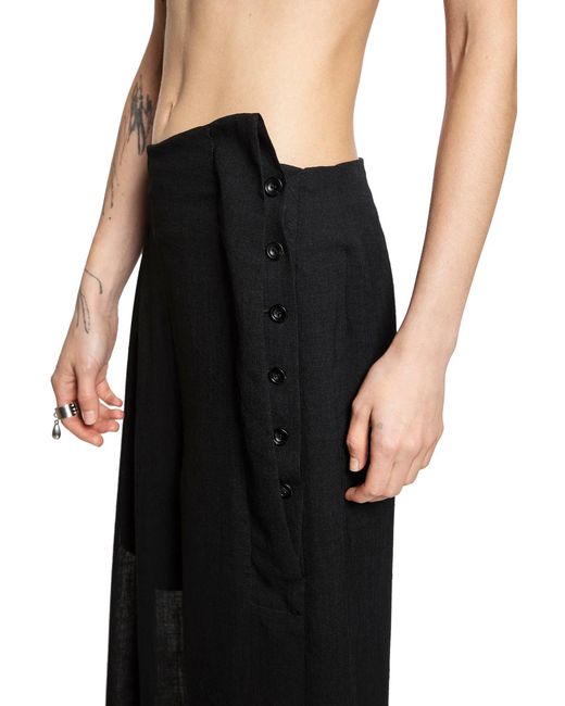 Yehuafan Black Nylon Sheer Wide Leg Pants