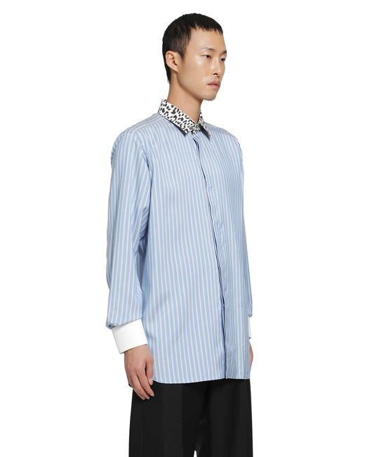 Tom Ford Blue Silk Stripe Contrast Classic Shirt for men