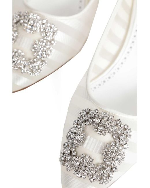 Manolo Blahnik White Hangisi Bar Pumps