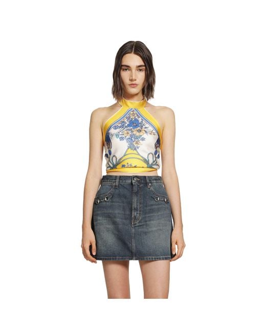 Gucci Blue Printed Silk Twill Top