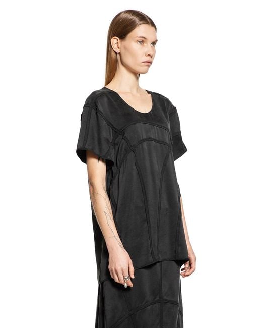 Yehuafan Black Overlock Silk Satin T-Shirt