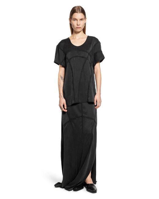 Yehuafan Black Overlock Silk Satin T-Shirt