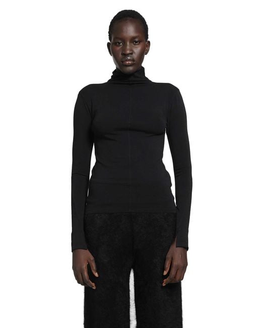 Thom Krom Black Stretch Cotton Modal Turtleneck Top
