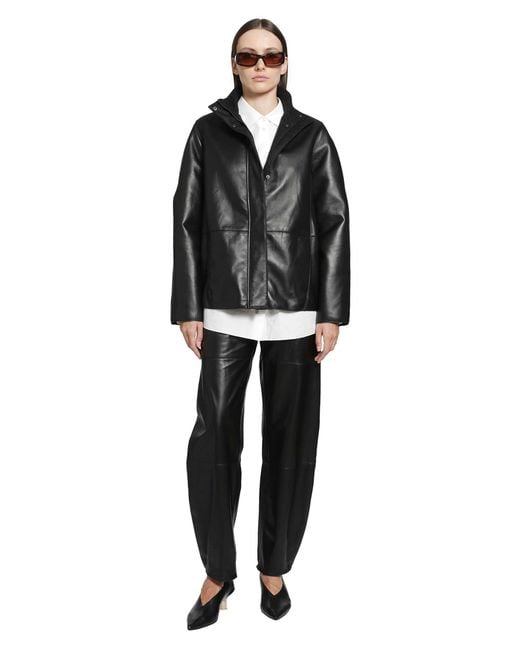 RETORI Black Leather Barrel Pants