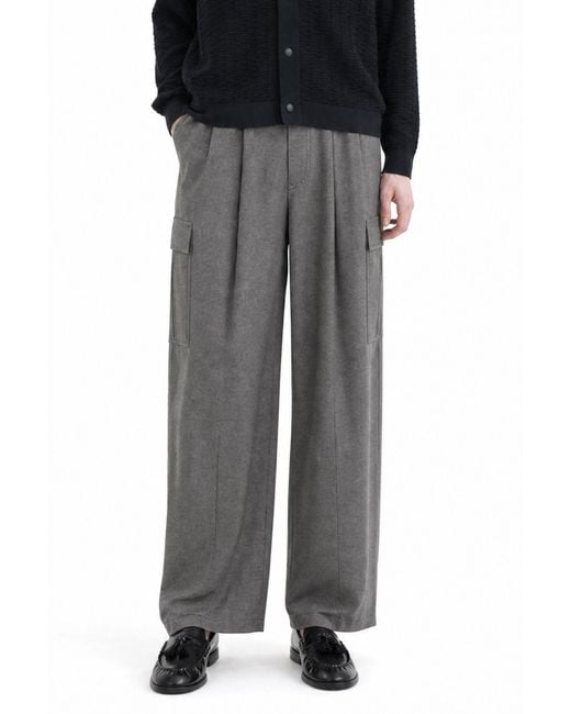 Giorgio Armani Gray Wool Cashmere Denim-Effect Cargo Pants for men