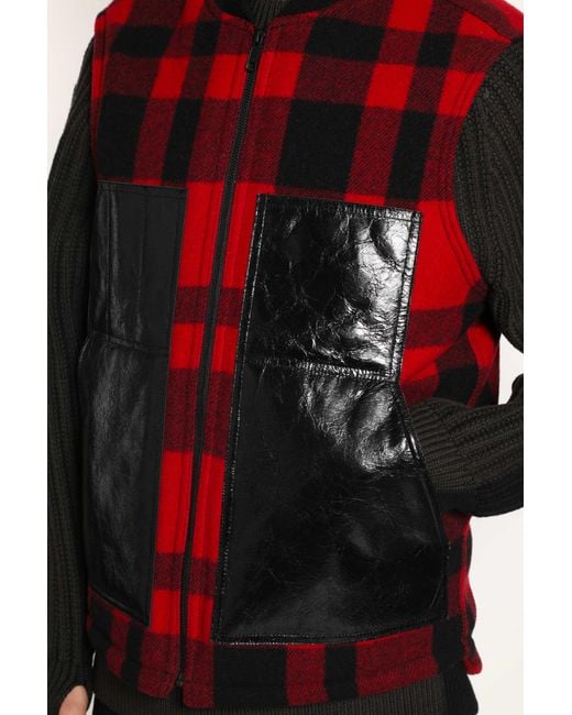 Junya Watanabe Red Check Wool Bomber Vest for men