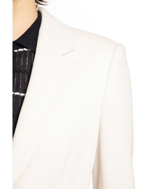 Max Mara White Single-Breasted Wool Piqué Blazer
