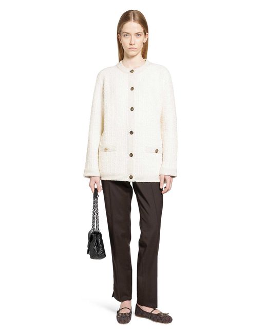 Gucci White Bouclé Lurex Wool Cardigan