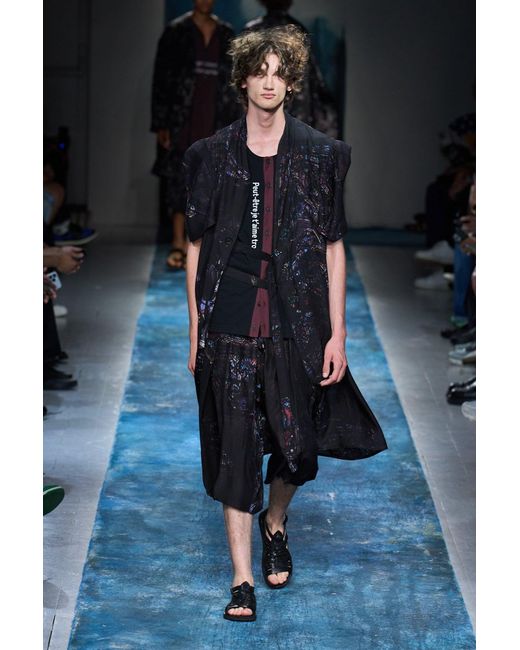 Yohji Yamamoto Black Stained Glass Printed Bermuda Pants for men